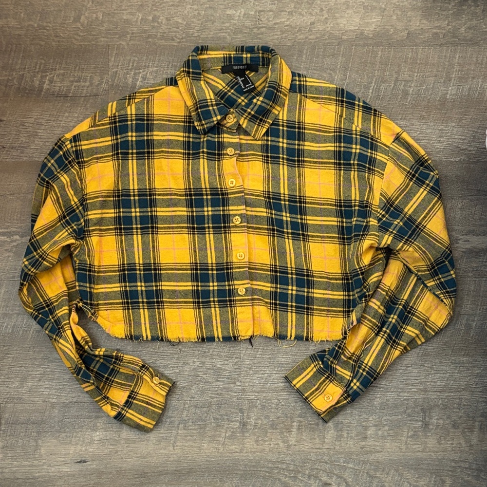 Yellow and Black Plaid Cropped Shirt